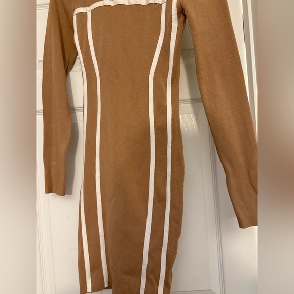 Elegant Tan and White Women's Dress - Picture 6 of 9